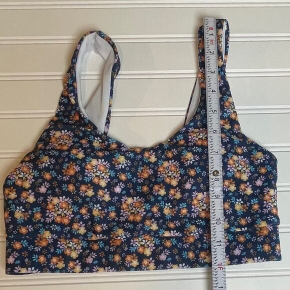 Womens 2 Piece Swimsuit Small Blue Ditsy Scoop Neck Floral Bikini High Cut Cheek - Picture 7 of 8